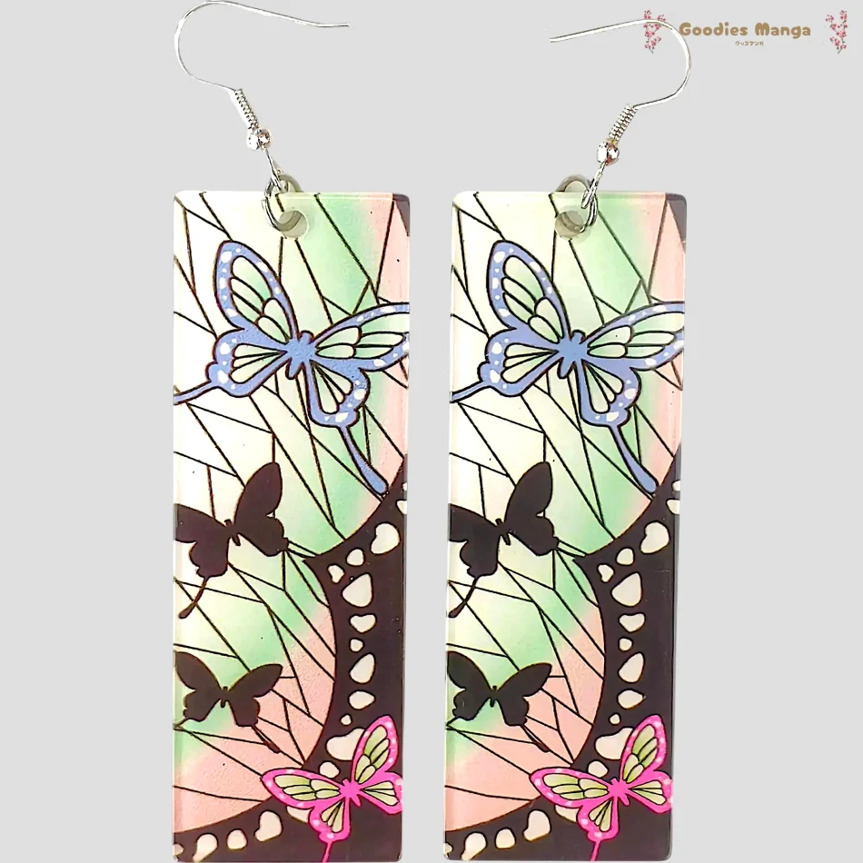 Boucles d’oreilles Style Papillons – Inspiration Shinobu – Demon Slayer de face