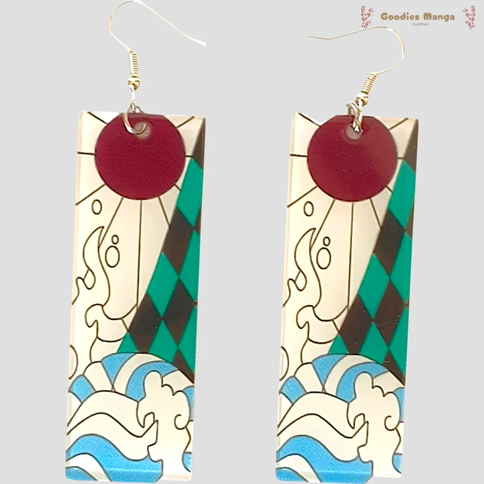 Boucles d’oreilles Tanjiro Kamado – Souffle de l’Eau & Motif Haori – Demon Slayer de face