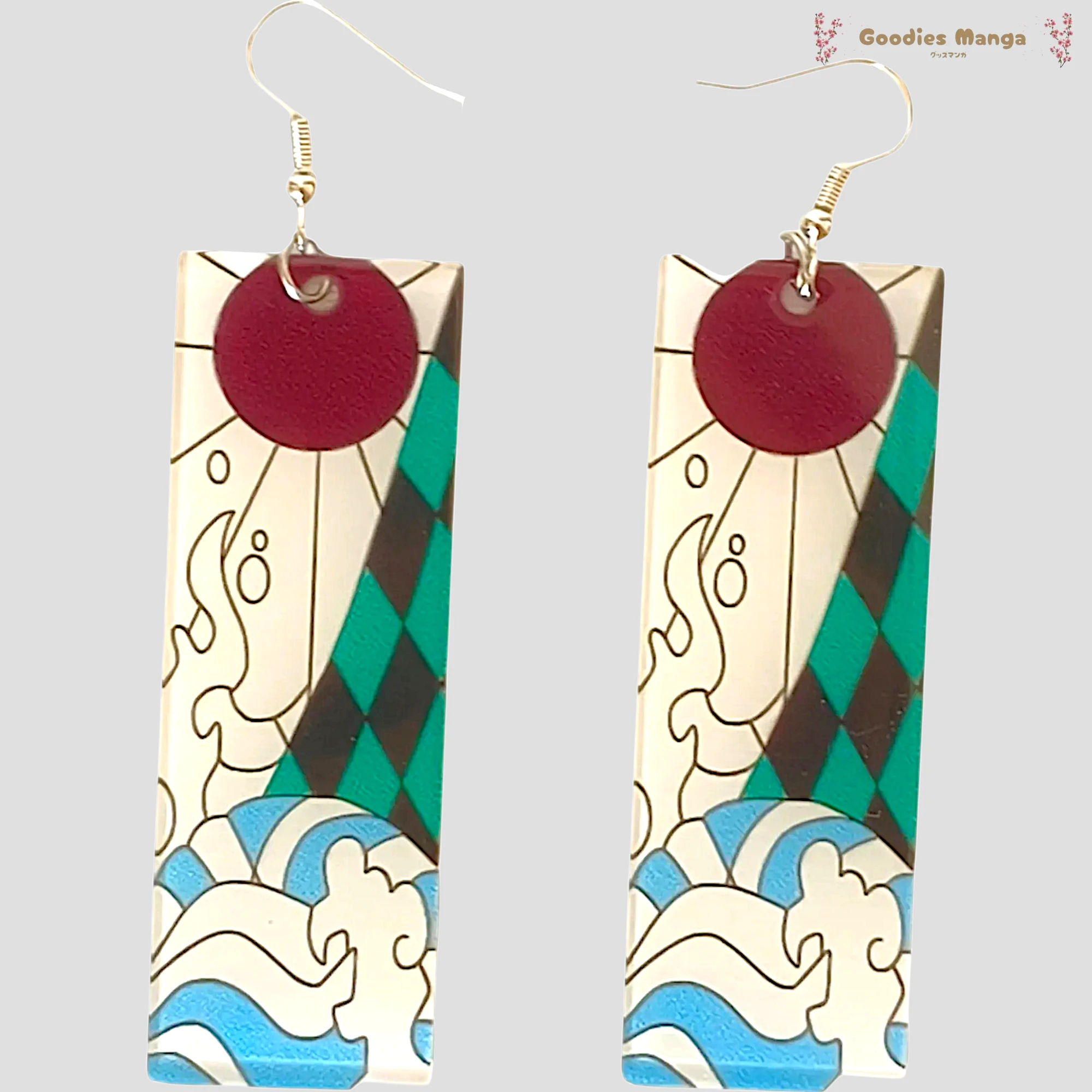 Boucles d’oreilles Tanjiro Kamado – Souffle de l’Eau & Motif Haori – Demon Slayer de face