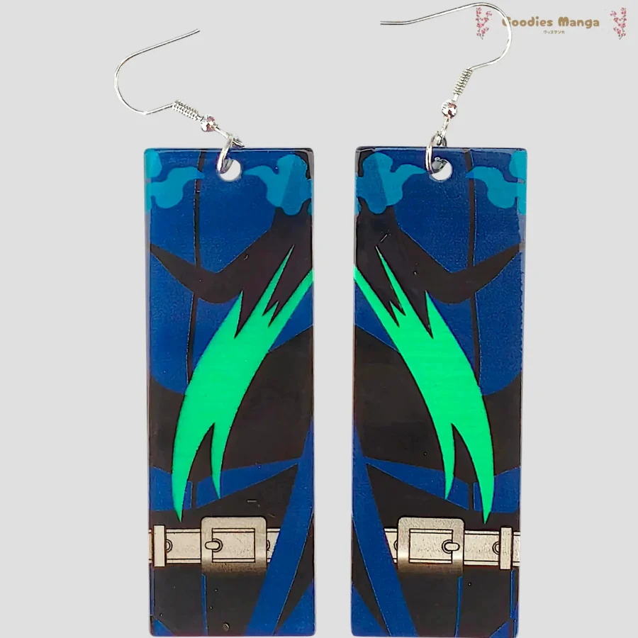 Boucles d’oreilles Giyu Tomioka – Uniforme Haori Bleu – Demon Slayer de face