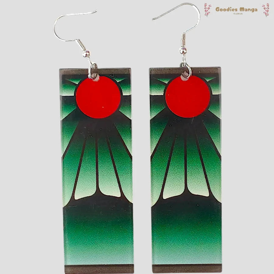 Boucles d’oreilles Tanjiro Kamado – Inspiration Fond Vert – Demon Slayer de face