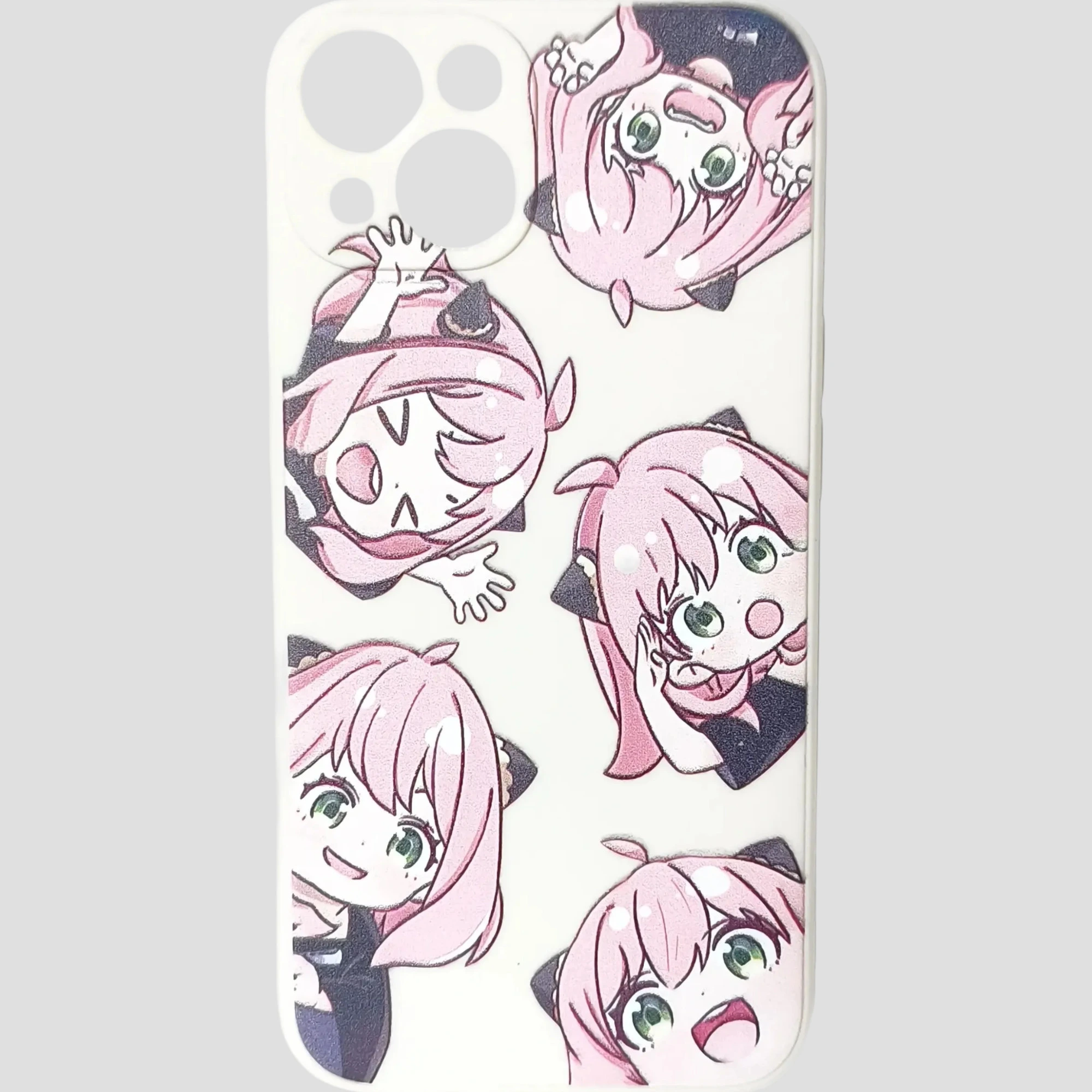 Coque iPhone 13 blanche avec Anya Forger aux visages multiples – Spy x Family