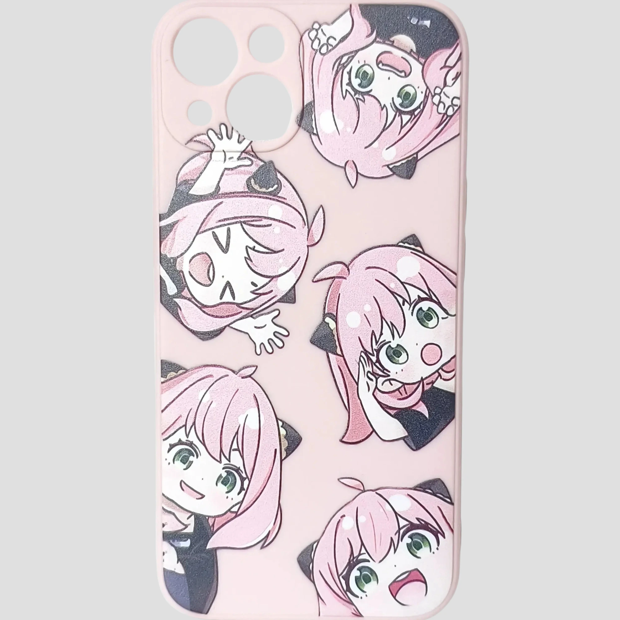 Coque iPhone 13 rose avec Anya Forger aux visages multiples – Spy x Family