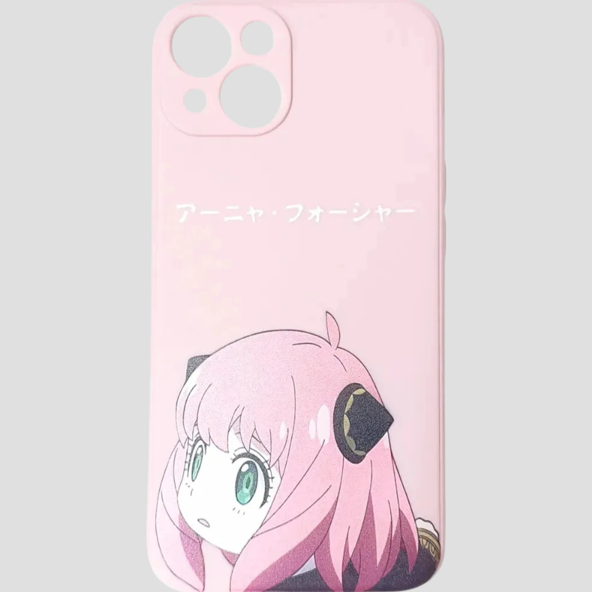 Coque iPhone 13 rose avec Anya Forger pensive – Spy x Family