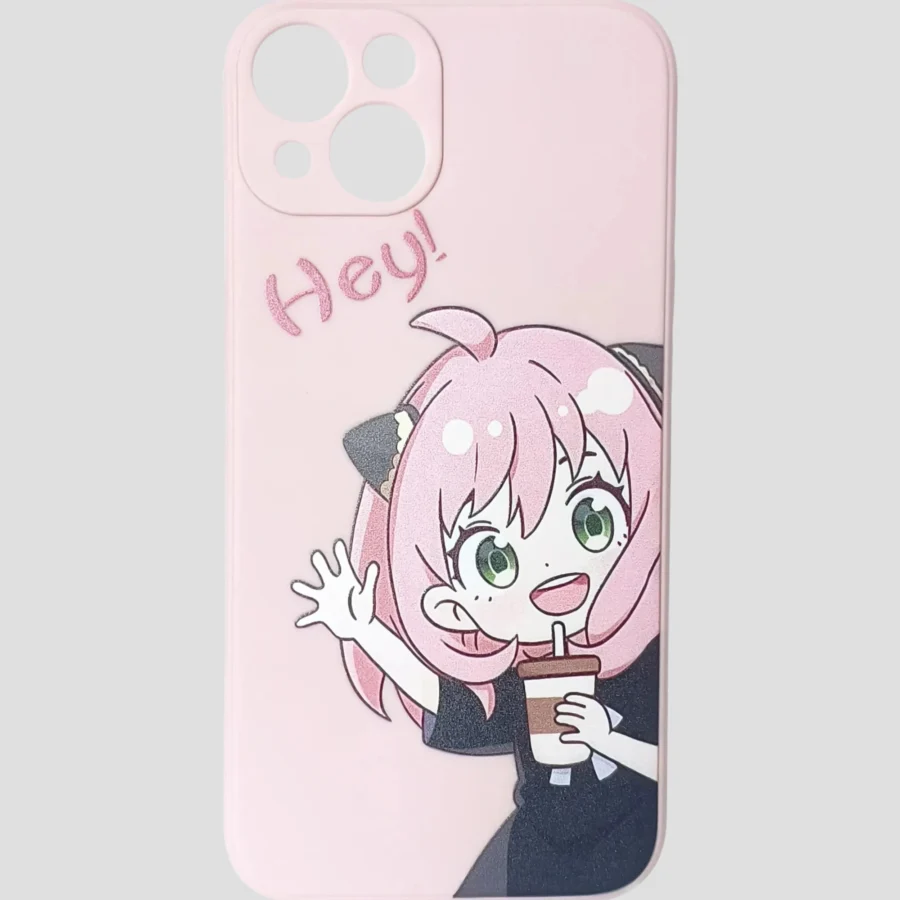 Coque iPhone 13 rose avec Anya Forger Hey – Spy x Family