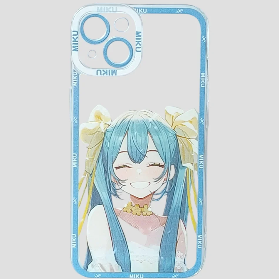 Coque iPhone 13 – Hatsune Miku grand sourire nœud jaune