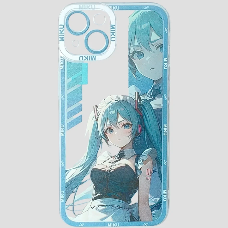 Coque iPhone 13 – Hatsune Miku style turquoise regard sérieux