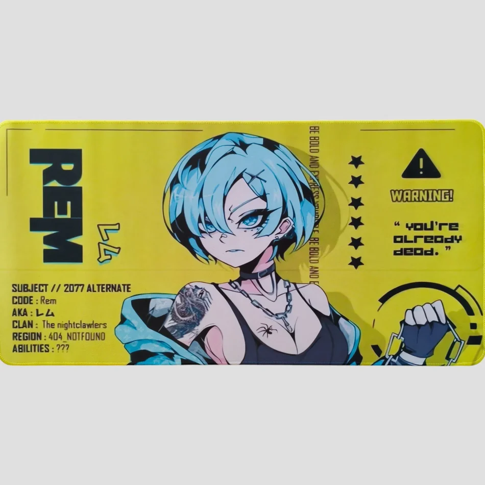 Tapis de souris Cyberpunk Rem – XXL - Fond jaune éclatant de face