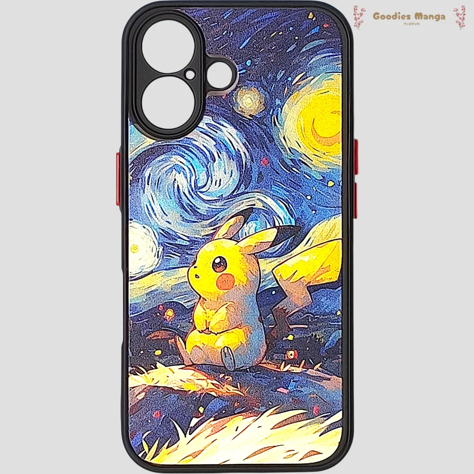 Coque iPhone 16 – Pikachu Peinture Nocturne – Pokémon de face