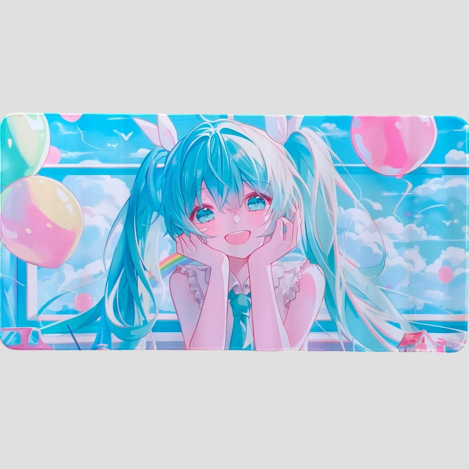 Tapis de souris Hatsune Miku Heureuse – Fond ballon et ciel bleu de face