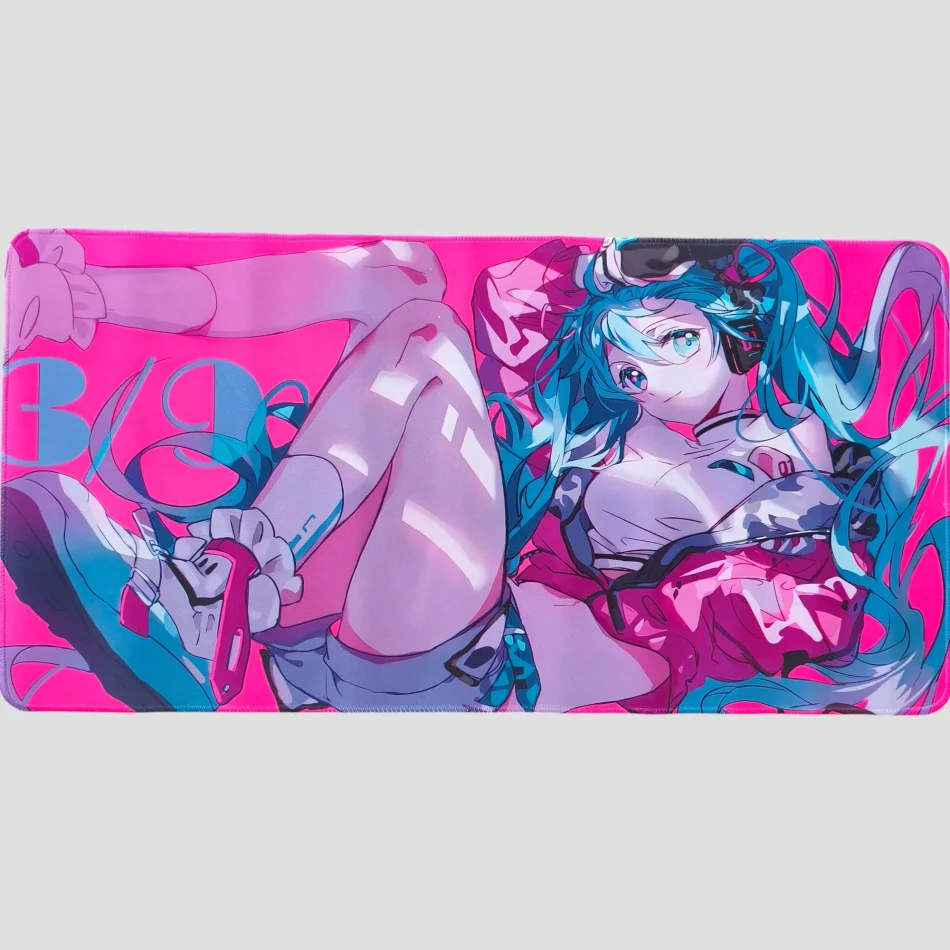 Tapis de souris Hatsune Miku – Décontractée fond rose de face