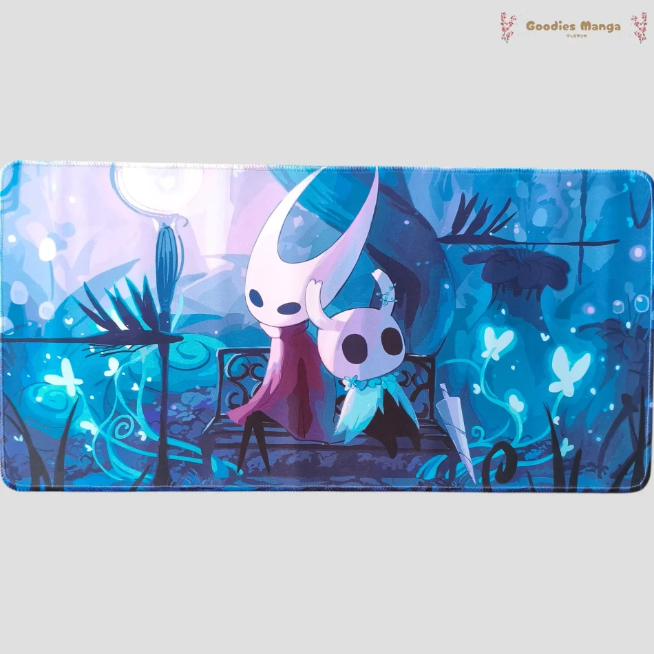 Tapis de souris Hornet & Petit Chevalier – Repos sur Banc – Style Hollow Knight de face