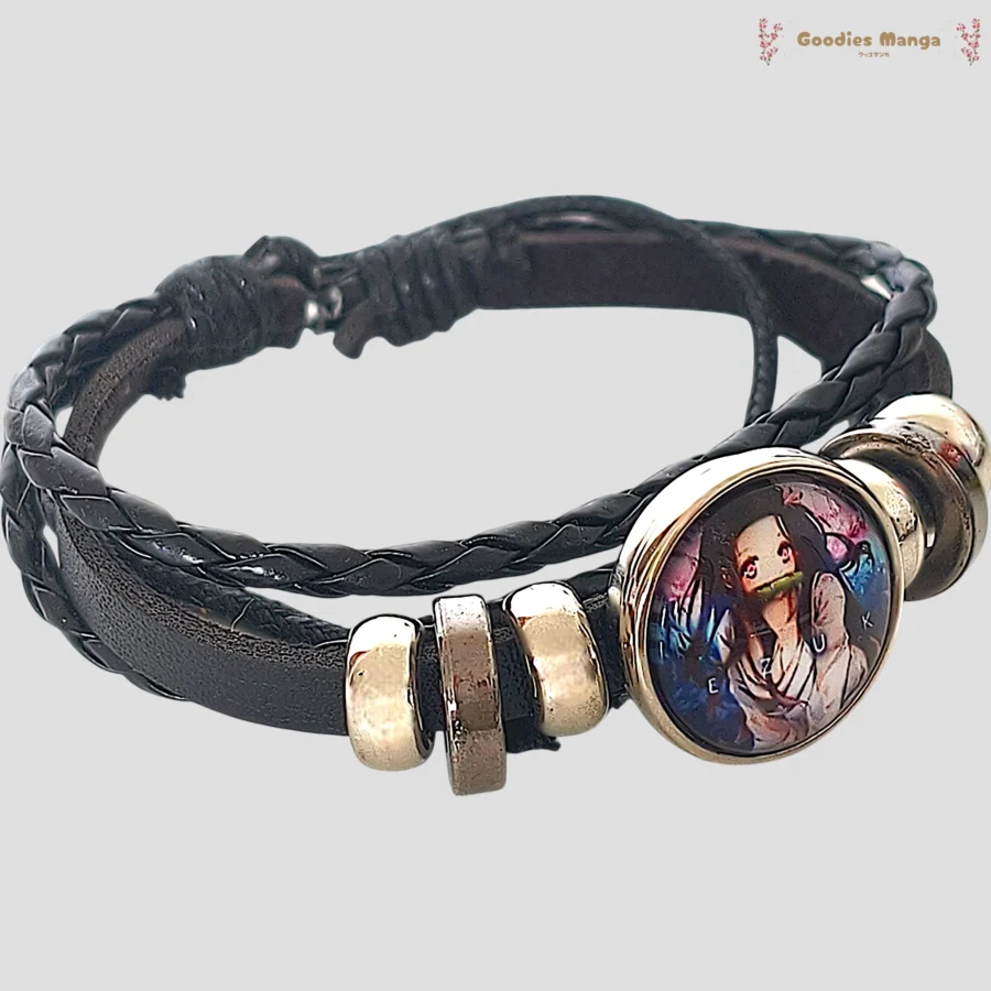 Bracelet Nezuko Kamado Noir – Demon Slayer de face