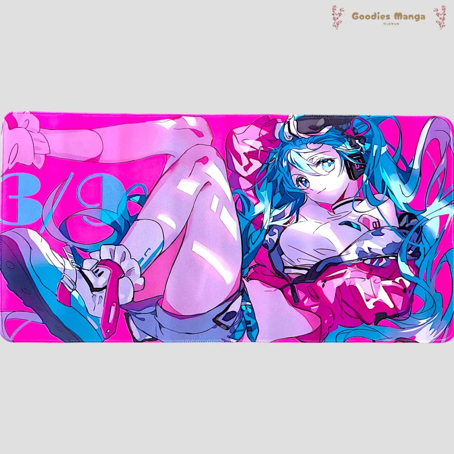 Tapis de souris Hatsune Miku fond rose kawaii Vocaloid
