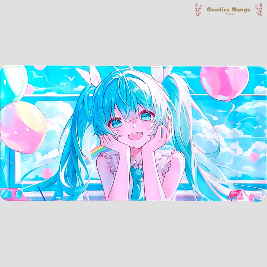 Tapis de souris Hatsune Miku heureuse ciel bleu et ballons Vocaloid