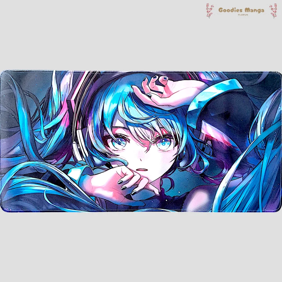 Tapis de souris Hatsune Miku portrait cyber neon Vocaloid 60x30