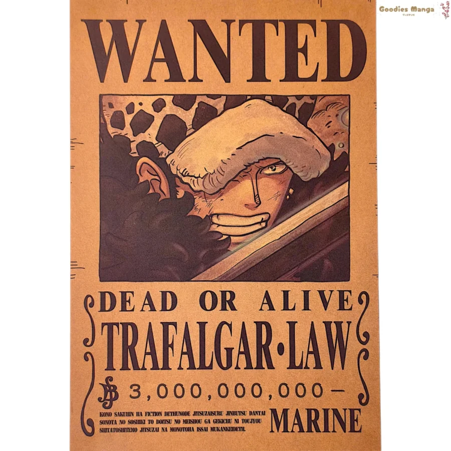 Affiche Trafalgar Law One Piece A3 Wanted