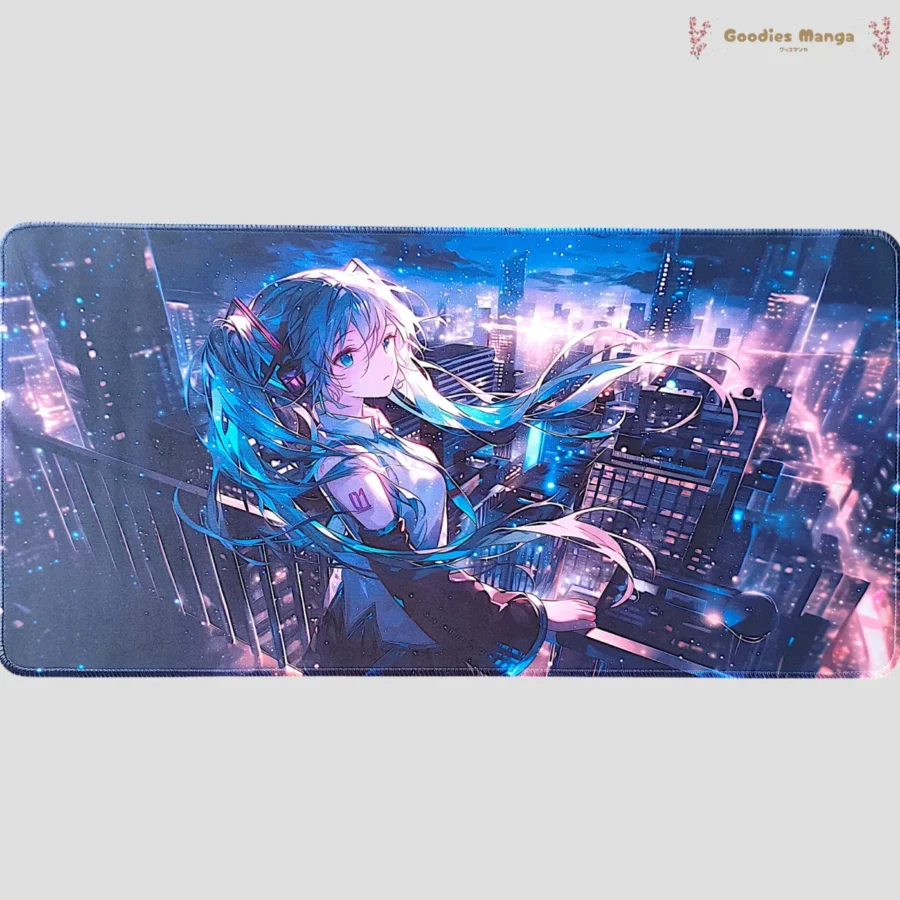 Tapis de souris Hatsune Miku contemplation ville illuminee 60x30